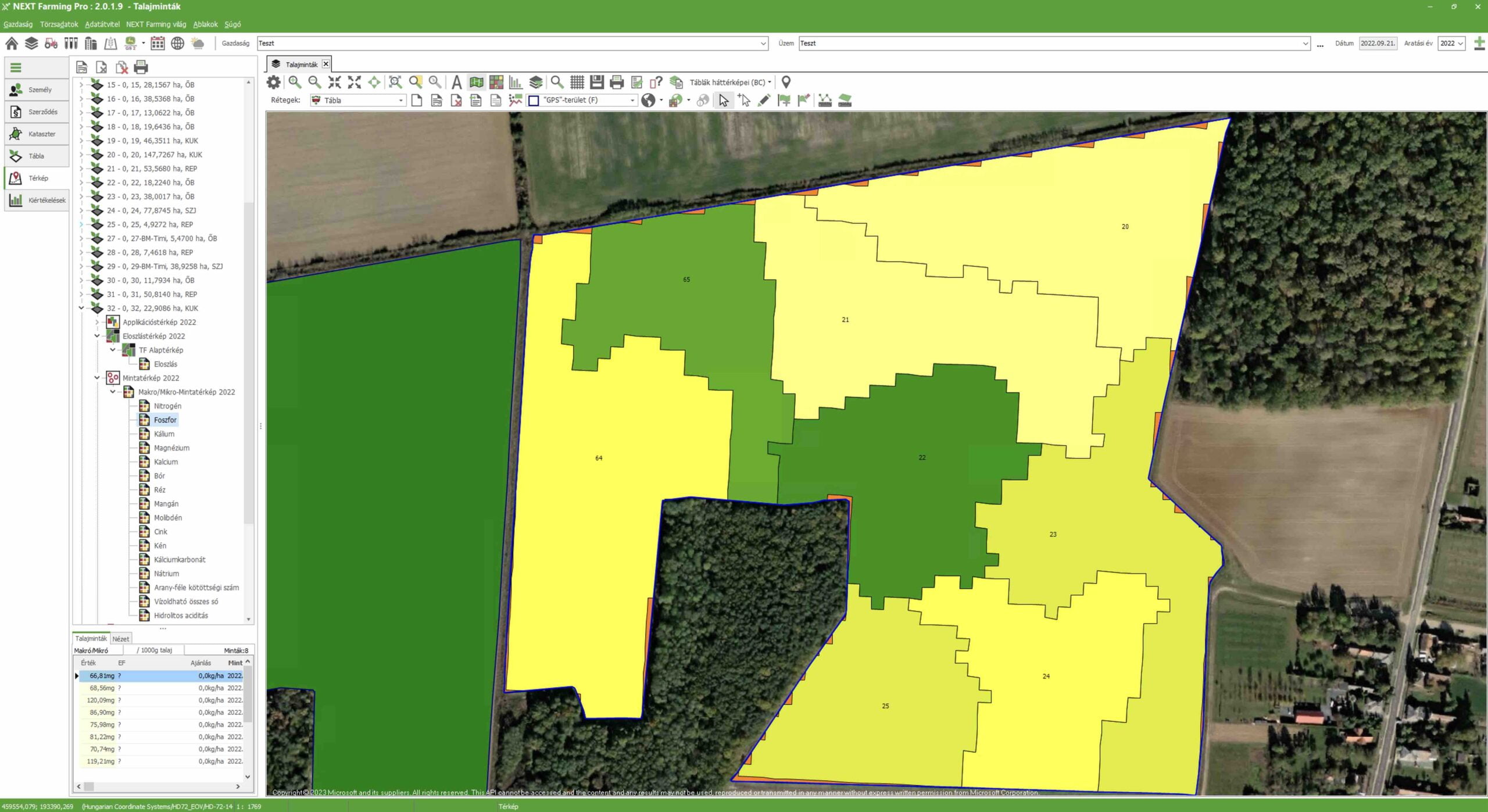 Talajvizsgálati eredmények eloszlási térképen